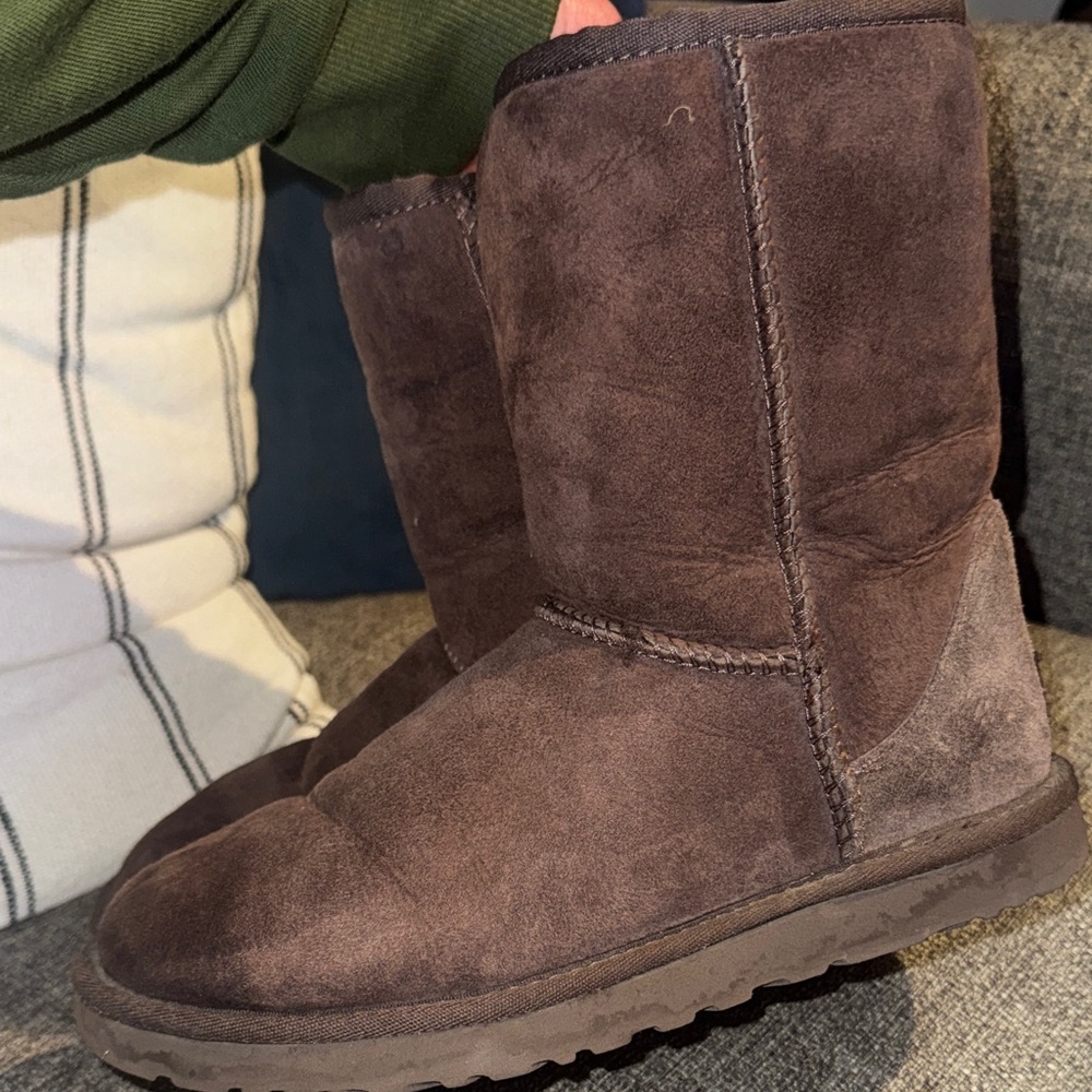 UGGS Classic chocolate Brown Suede Shearling Boots - Picture 11 of 11
